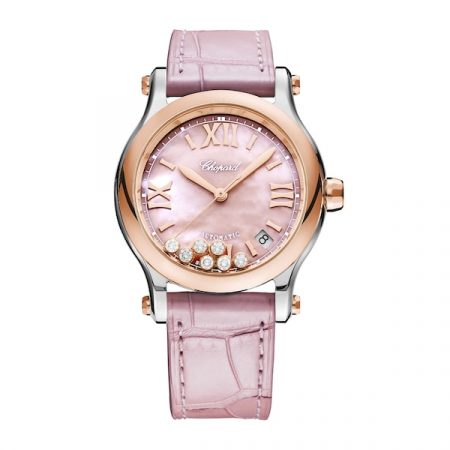 Happy Sport 36mm, Automatic, Ethical Rose Gold, Lucent Steel™, Diamonds