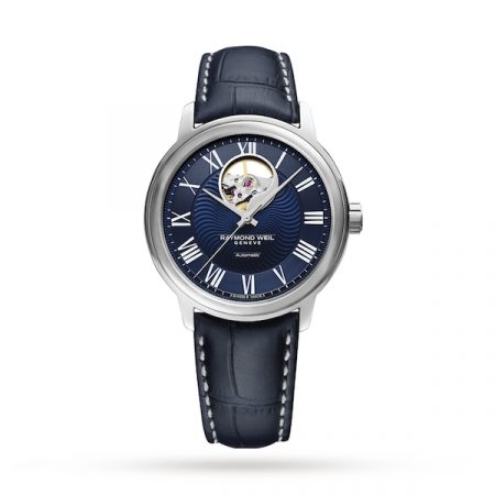 Maestro Mens Open Aperture Blue Leather Watch 40mm