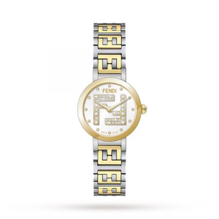 Forever Fendi 19mm White Dial Diamond Crown and FF Logo Stainless Steel and Gold Plated